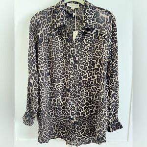 NEW Lovestitch Leopard Animal Print Chiffon Blouse Top Size Small Button Down